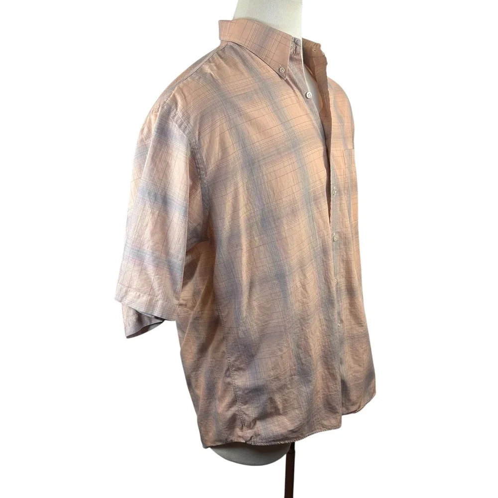 Gitman Bros Men's XL Short Sleeve Button Down Peach Plaid 100% Cotton Made/USA - Picture 3 of 7